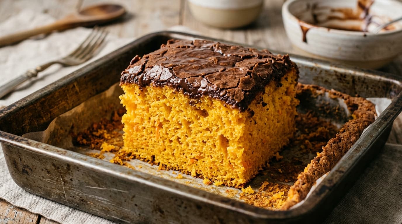 Bolo de Cenoura Fofinho que Nunca Sola + Calda de Chocolate Crocante